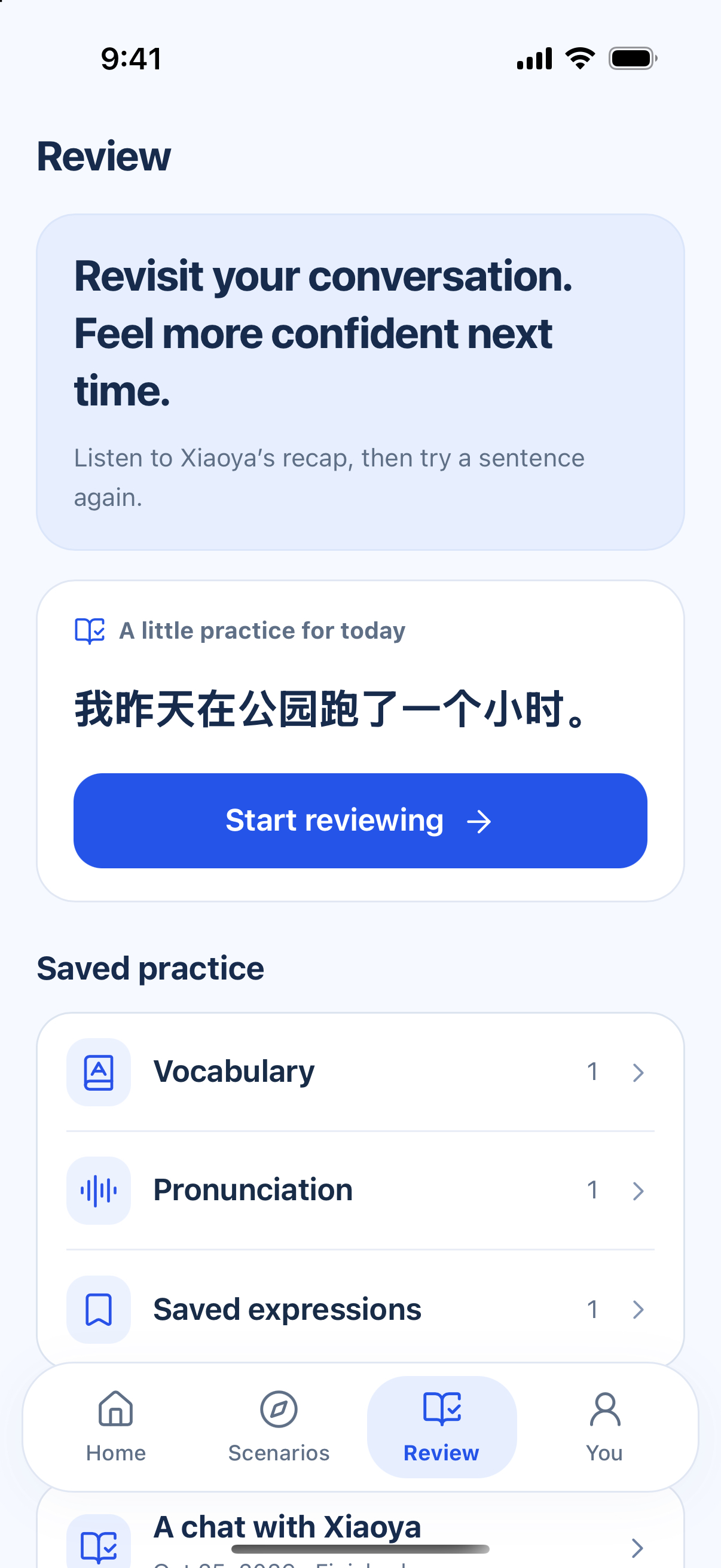 Conversation review and saved expressions